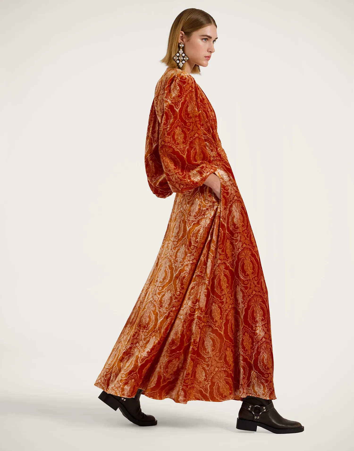 La DoubleJ Party Dressing<Long Camerino DressBanquet Orange in Devoré