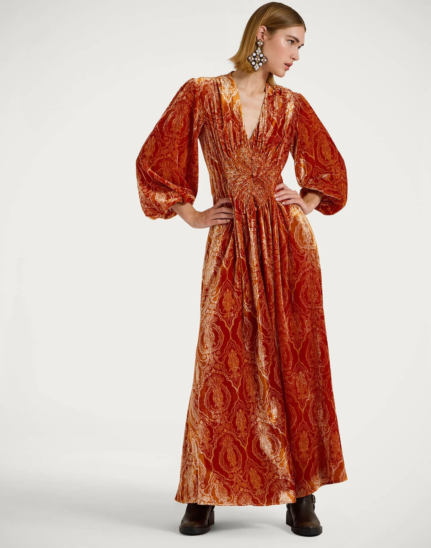 La DoubleJ Vestiti<Long Camerino DressBanquet Orange in Devoré