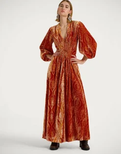 La DoubleJ Vestiti<Long Camerino DressBanquet Orange in Devoré