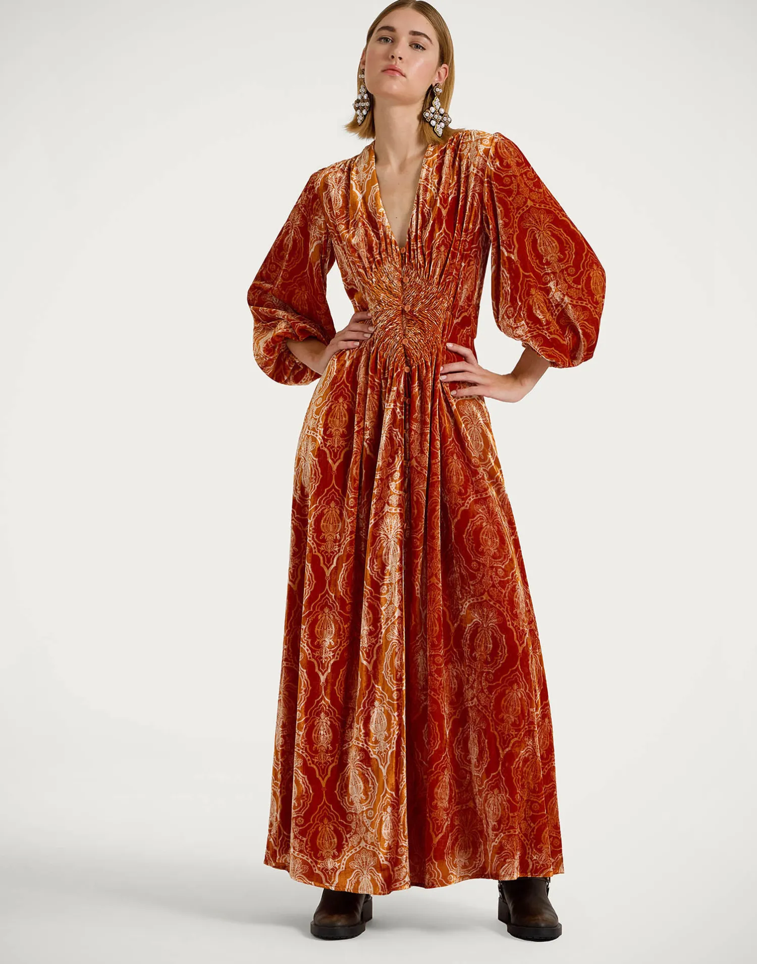 La DoubleJ Vestiti<Long Camerino DressBanquet Orange in Devoré