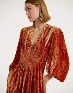 La DoubleJ Vestiti<Long Camerino DressBanquet Orange in Devoré