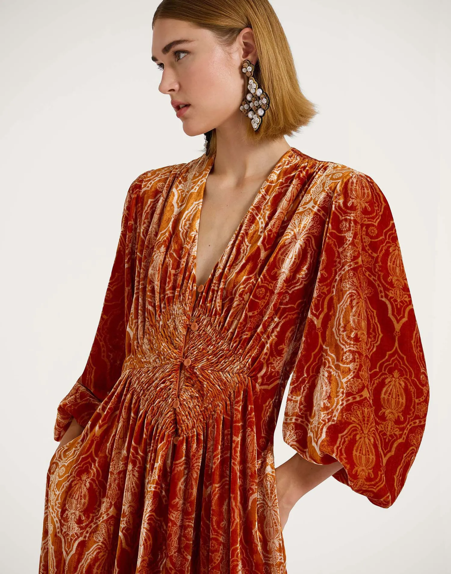 La DoubleJ Vestiti<Long Camerino DressBanquet Orange in Devoré