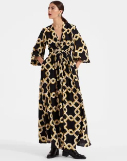 La DoubleJ Party Dressing<Long Camerino DressTackle Black in Crepe De Chine Silk