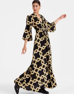La DoubleJ Party Dressing<Long Camerino DressTackle Black in Crepe De Chine Silk