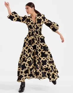 La DoubleJ Party Dressing<Long Camerino DressTackle Black in Crepe De Chine Silk