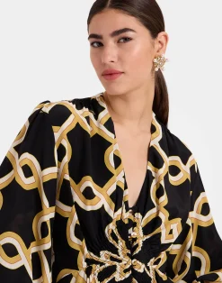 La DoubleJ Party Dressing<Long Camerino DressTackle Black in Crepe De Chine Silk