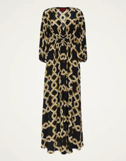La DoubleJ Party Dressing<Long Camerino DressTackle Black in Crepe De Chine Silk