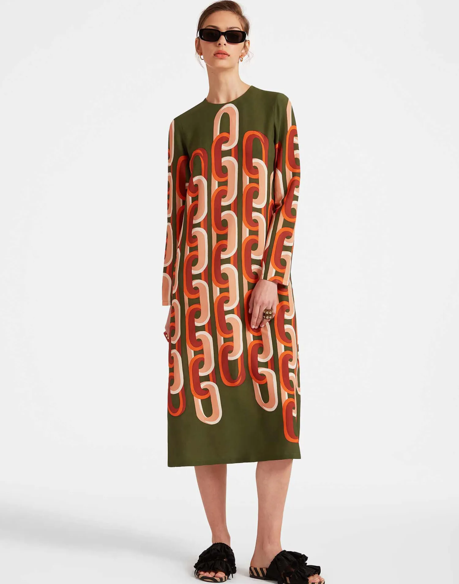 La DoubleJ Vestiti<Long Sleeve Midi Swing DressPrometheus Placée Camouflage in Sablé