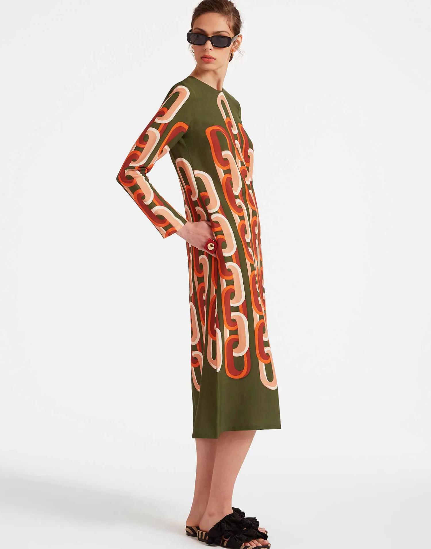 La DoubleJ Vestiti<Long Sleeve Midi Swing DressPrometheus Placée Camouflage in Sablé