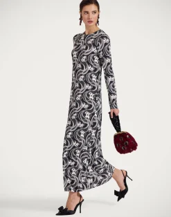 La DoubleJ Vestiti<Long Sleeve Swing DressAperol Black & White in Flowy Jersey