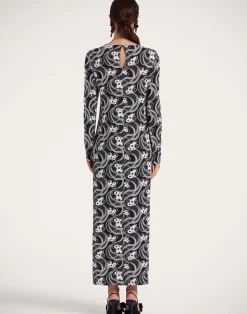 La DoubleJ Vestiti<Long Sleeve Swing DressAperol Black & White in Flowy Jersey
