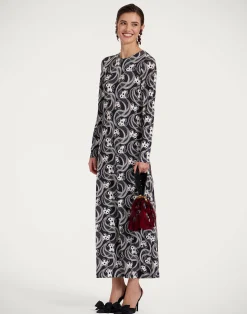 La DoubleJ Vestiti<Long Sleeve Swing DressAperol Black & White in Flowy Jersey