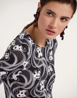 La DoubleJ Vestiti<Long Sleeve Swing DressAperol Black & White in Flowy Jersey