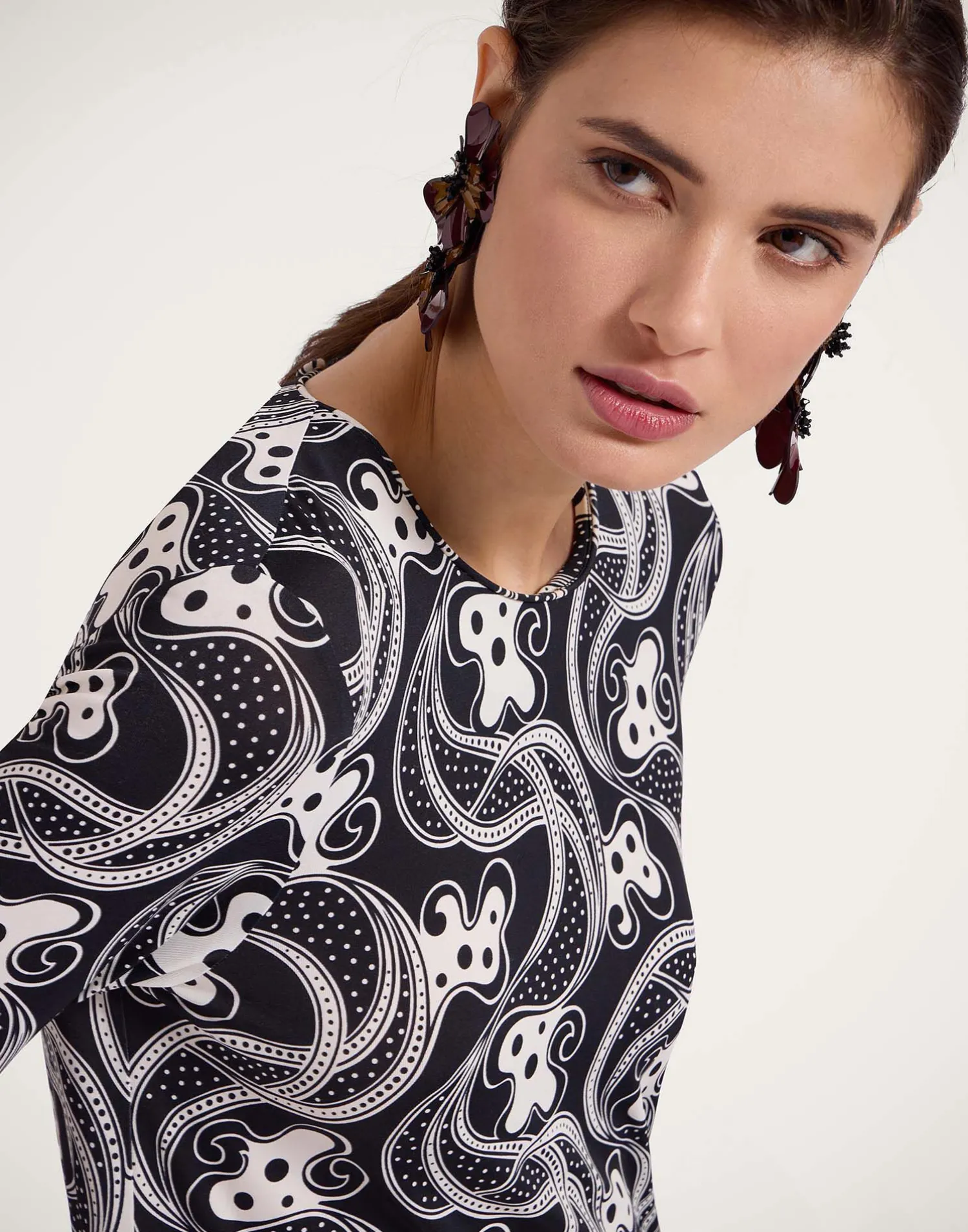 La DoubleJ Vestiti<Long Sleeve Swing DressAperol Black & White in Flowy Jersey