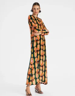 La DoubleJ Vestiti<Long Sleeve Swing DressArcturus Blue Petrol in Velvet Devor&eacute;