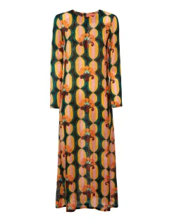 La DoubleJ Vestiti<Long Sleeve Swing DressArcturus Blue Petrol in Velvet Devoré