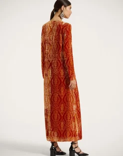 La DoubleJ Vestiti<Long Sleeve Swing DressBanquet Orange in Devor&eacute;