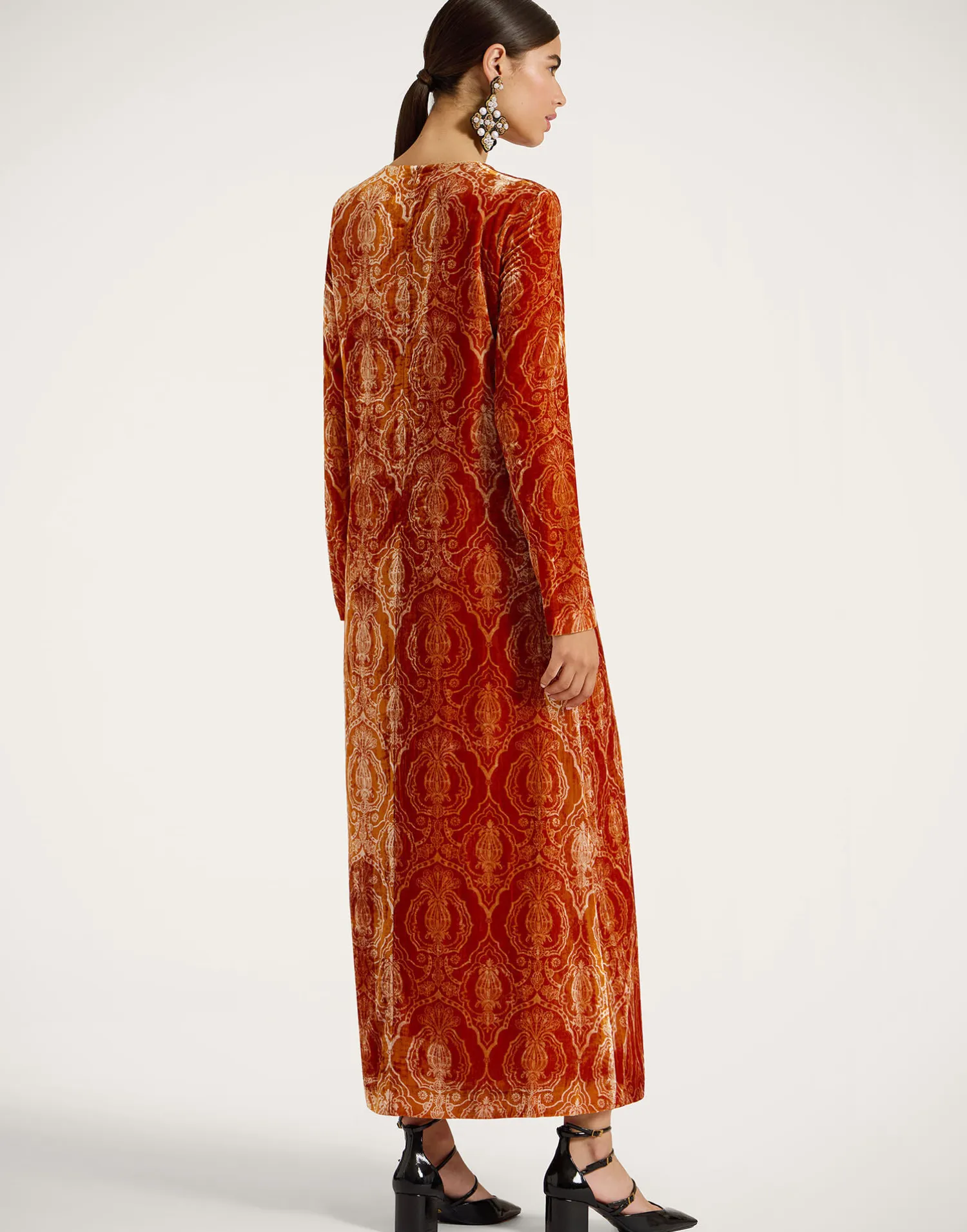 La DoubleJ Vestiti<Long Sleeve Swing DressBanquet Orange in Devoré