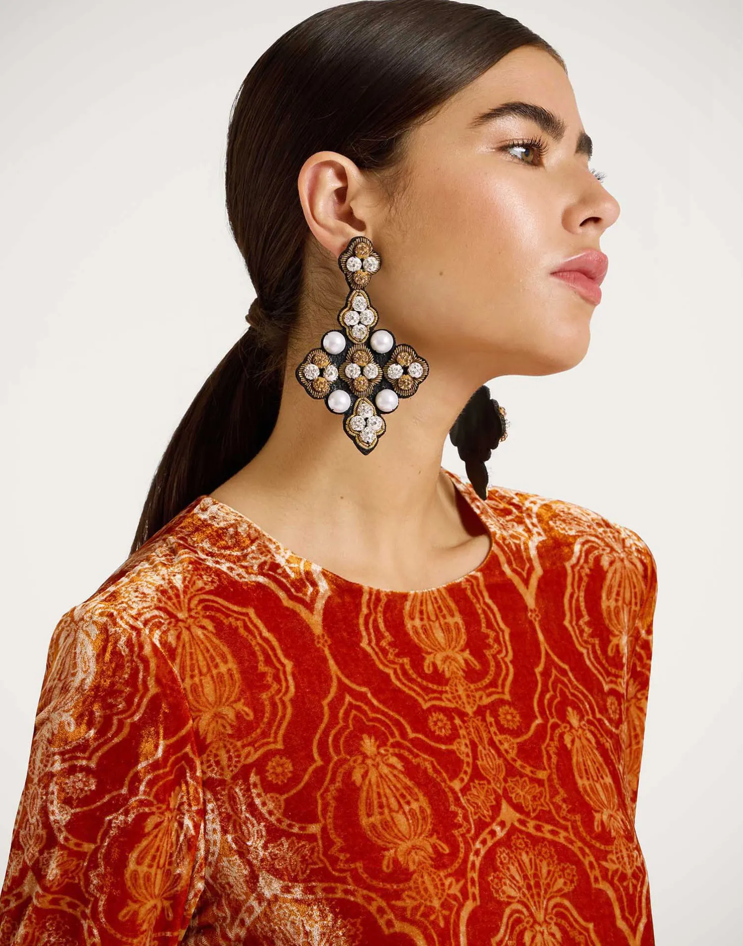 La DoubleJ Vestiti<Long Sleeve Swing DressBanquet Orange in Devoré