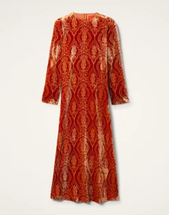 La DoubleJ Vestiti<Long Sleeve Swing DressBanquet Orange in Devoré