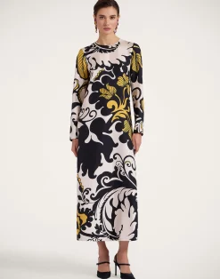 La DoubleJ Vestiti<Long Sleeve Swing DressMarea Black & White in Silk Twill