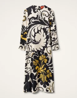 La DoubleJ Vestiti<Long Sleeve Swing DressMarea Black & White in Silk Twill