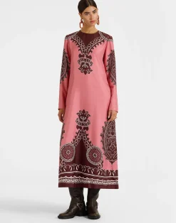 La DoubleJ Party Dressing<Long Sleeve Swing DressOltrarno Placée Pink in Silk Twill