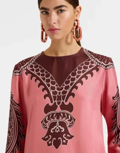 La DoubleJ Party Dressing<Long Sleeve Swing DressOltrarno Plac&eacute;e Pink in Silk Twill