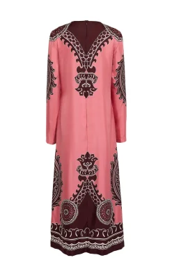 La DoubleJ Party Dressing<Long Sleeve Swing DressOltrarno Plac&eacute;e Pink in Silk Twill