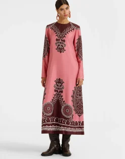 La DoubleJ Vestiti<Long Sleeve Swing DressOltrarno Plac&eacute;e Pink in Silk Twill