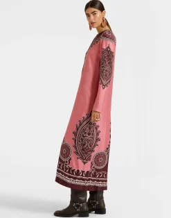 La DoubleJ Vestiti<Long Sleeve Swing DressOltrarno Plac&eacute;e Pink in Silk Twill