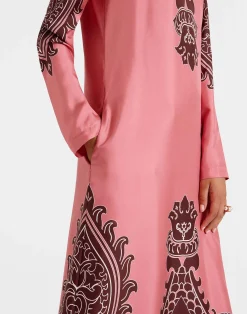 La DoubleJ Vestiti<Long Sleeve Swing DressOltrarno Plac&eacute;e Pink in Silk Twill