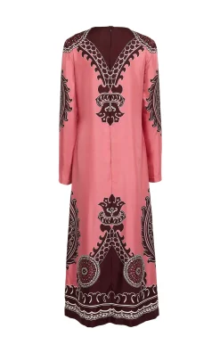 La DoubleJ Vestiti<Long Sleeve Swing DressOltrarno Plac&eacute;e Pink in Silk Twill