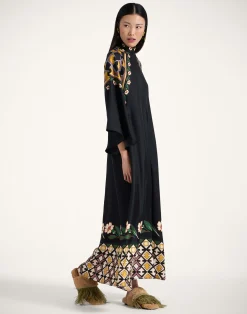 La DoubleJ Vestiti<Magnifico DressDazed Plac&eacute;e Black in Silk Twill