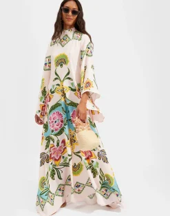 La DoubleJ Vestiti<Magnifico DressFolk Flowers Azzurro Placée in Pebbled Sable