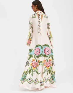 La DoubleJ Vestiti<Magnifico DressFolk Flowers Azzurro Plac&eacute;e in Pebbled Sable