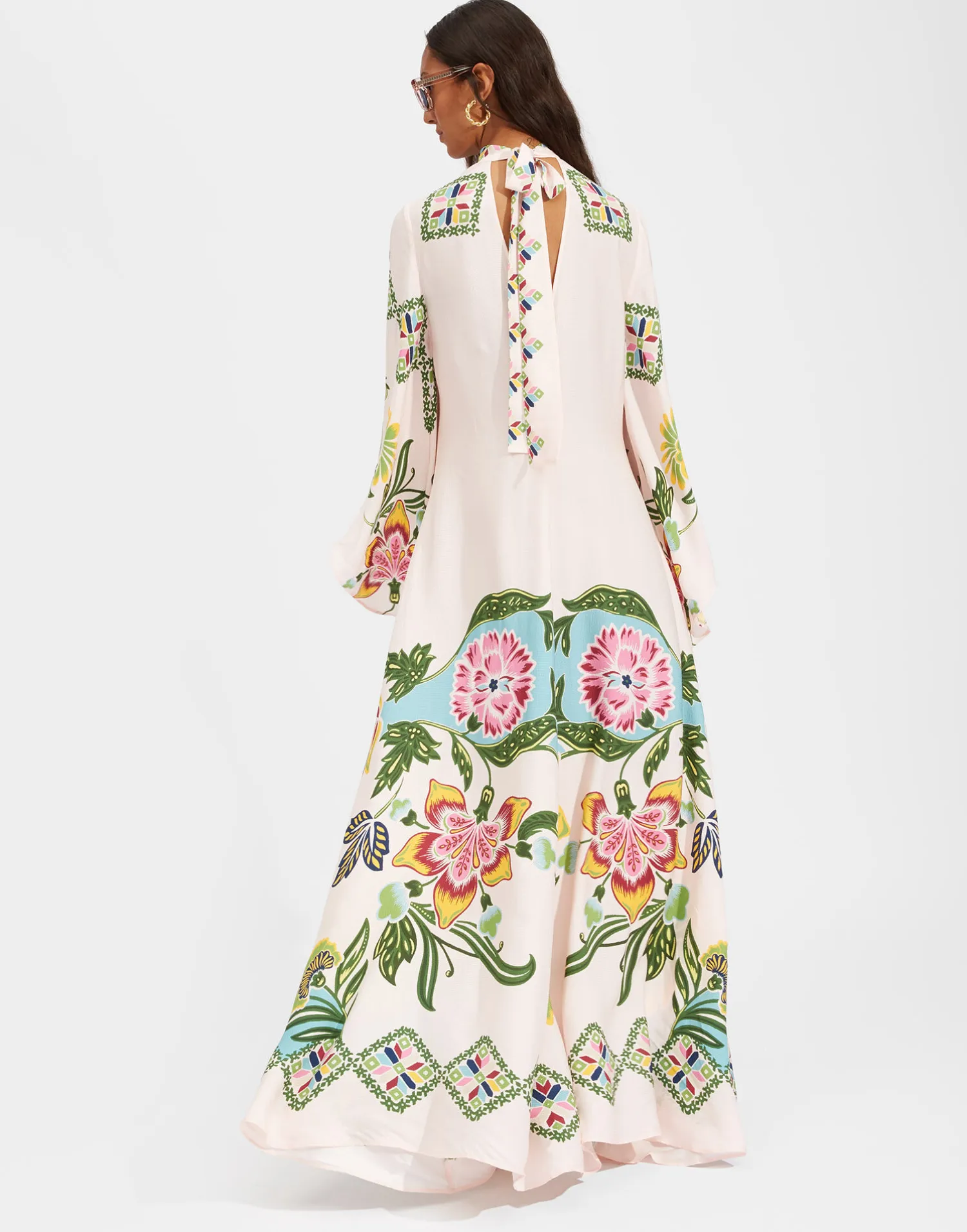 La DoubleJ Vestiti<Magnifico DressFolk Flowers Azzurro Placée in Pebbled Sable