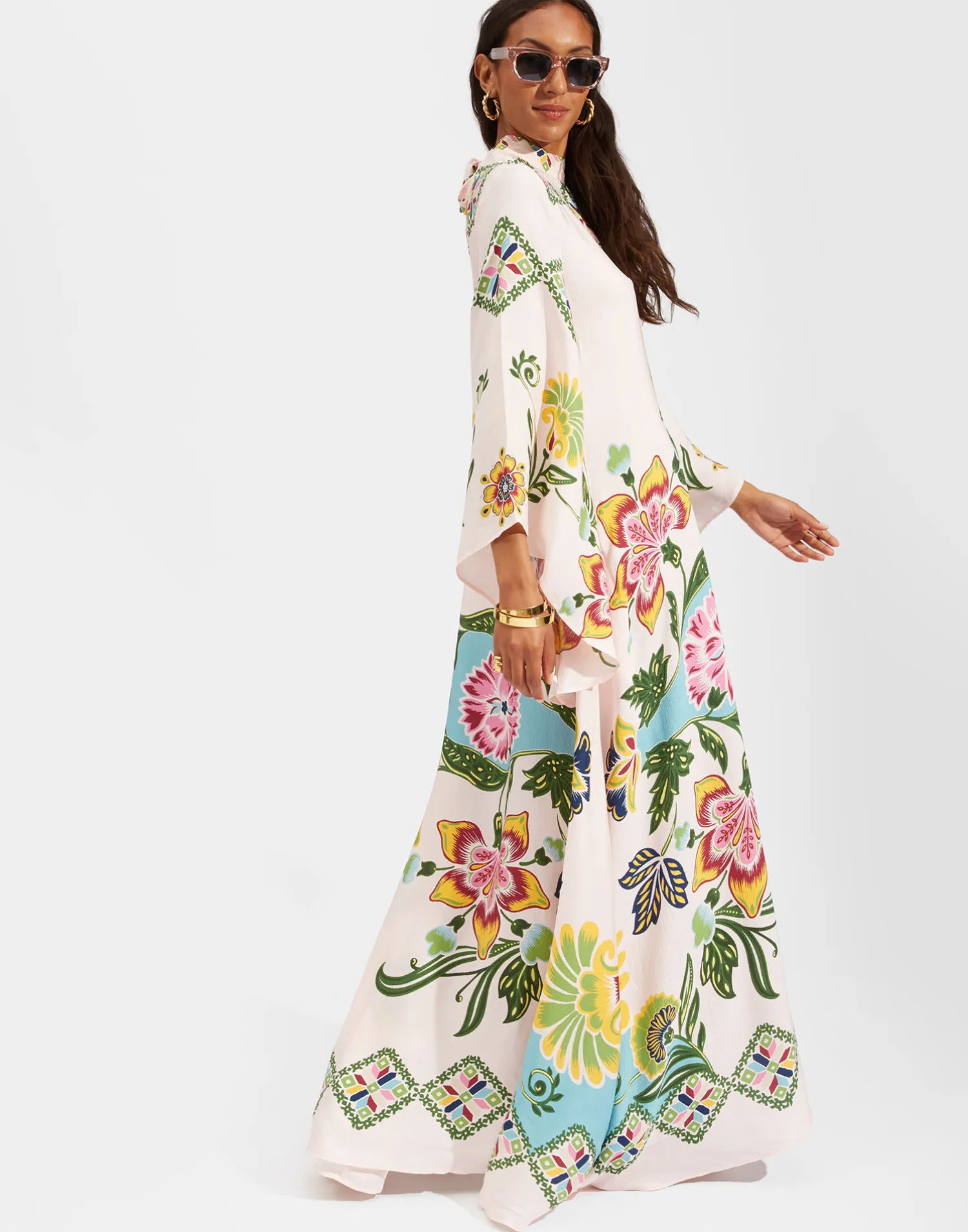 La DoubleJ Vestiti<Magnifico DressFolk Flowers Azzurro Placée in Pebbled Sable