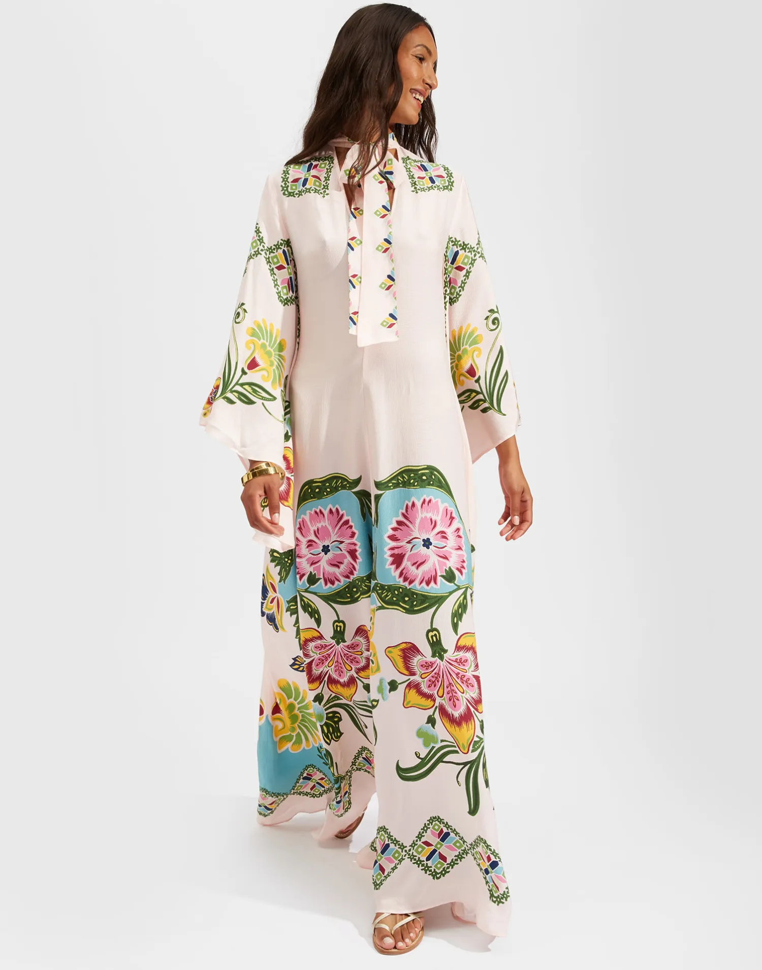 La DoubleJ Vestiti<Magnifico DressFolk Flowers Azzurro Placée in Pebbled Sable
