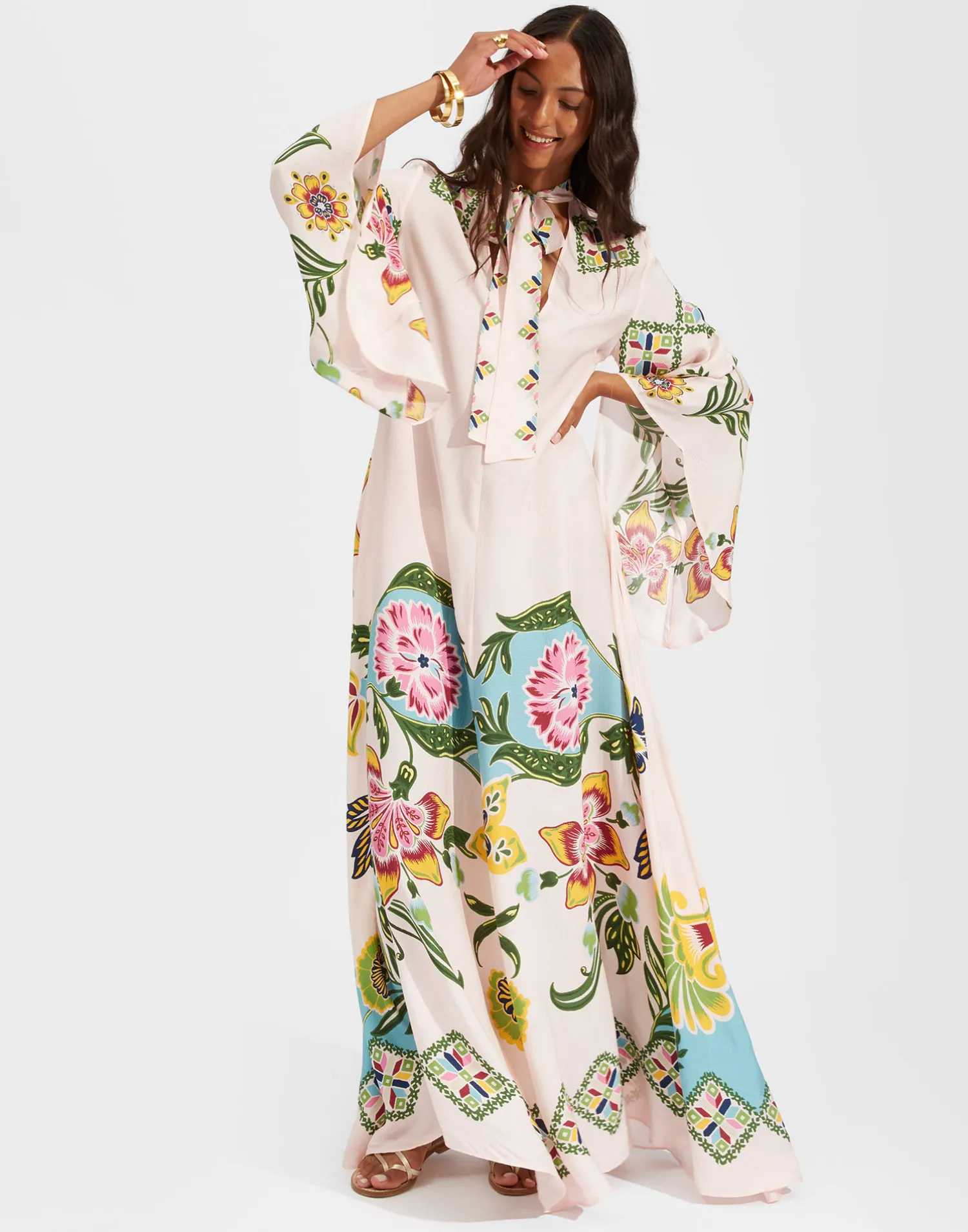 La DoubleJ Vestiti<Magnifico DressFolk Flowers Azzurro Placée in Pebbled Sable