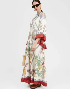 La DoubleJ Vestiti<Magnifico DressGrenadilla Placée Off White in Silk Twill