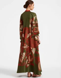 La DoubleJ Vestiti<Magnifico DressKerylos Plac&eacute;e Dark Green in Silk Twill