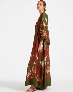 La DoubleJ Vestiti<Magnifico DressKerylos Plac&eacute;e Dark Green in Silk Twill