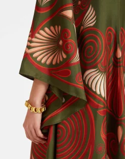 La DoubleJ Vestiti<Magnifico DressKerylos Plac&eacute;e Dark Green in Silk Twill