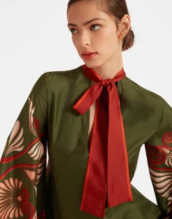 La DoubleJ Vestiti<Magnifico DressKerylos Plac&eacute;e Dark Green in Silk Twill