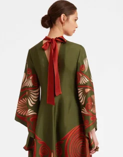 La DoubleJ Vestiti<Magnifico DressKerylos Plac&eacute;e Dark Green in Silk Twill