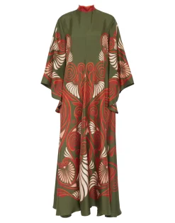 La DoubleJ Vestiti<Magnifico DressKerylos Plac&eacute;e Dark Green in Silk Twill