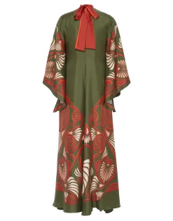 La DoubleJ Vestiti<Magnifico DressKerylos Plac&eacute;e Dark Green in Silk Twill
