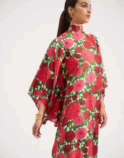 La DoubleJ Vestiti<Magnifico DressPink Dahlias in Twill Silk