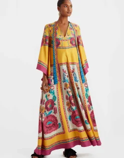 La DoubleJ Vestiti<Magnifico DressZodiac Plac&eacute;e Marigold in Silk Twill